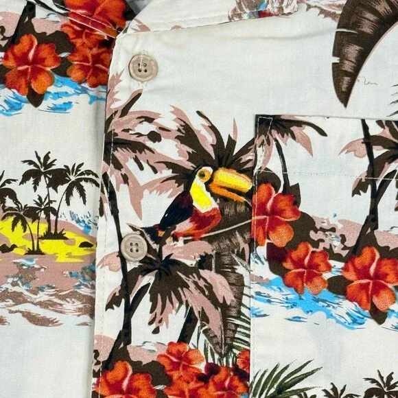 Barefoot In Paradise Shirt Adult Medium Floral Toucan Hawaiian Camp Tropical Men - Picture 2 of 12